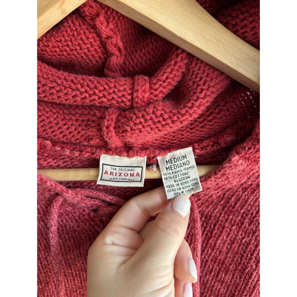 Vintage Y2K Arizona Red Knit Hooded Sweater Cotton Size M - Picture 4 of 10
